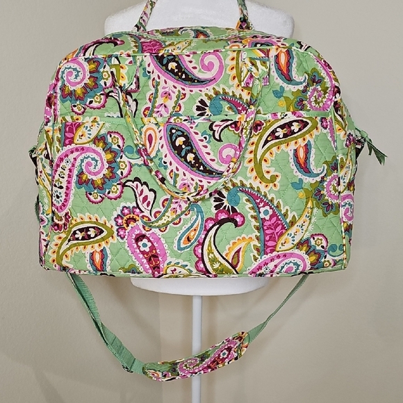 Vera Bradley Large Green, Pink Paisley Tutti Frutti Quilted Weekender Duffle Bag - Picture 10 of 10